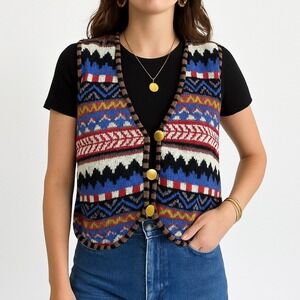 Vintage Women's Western Vest Fair Isle‎ Folk Boho Alpine Ranch Top Women's Large